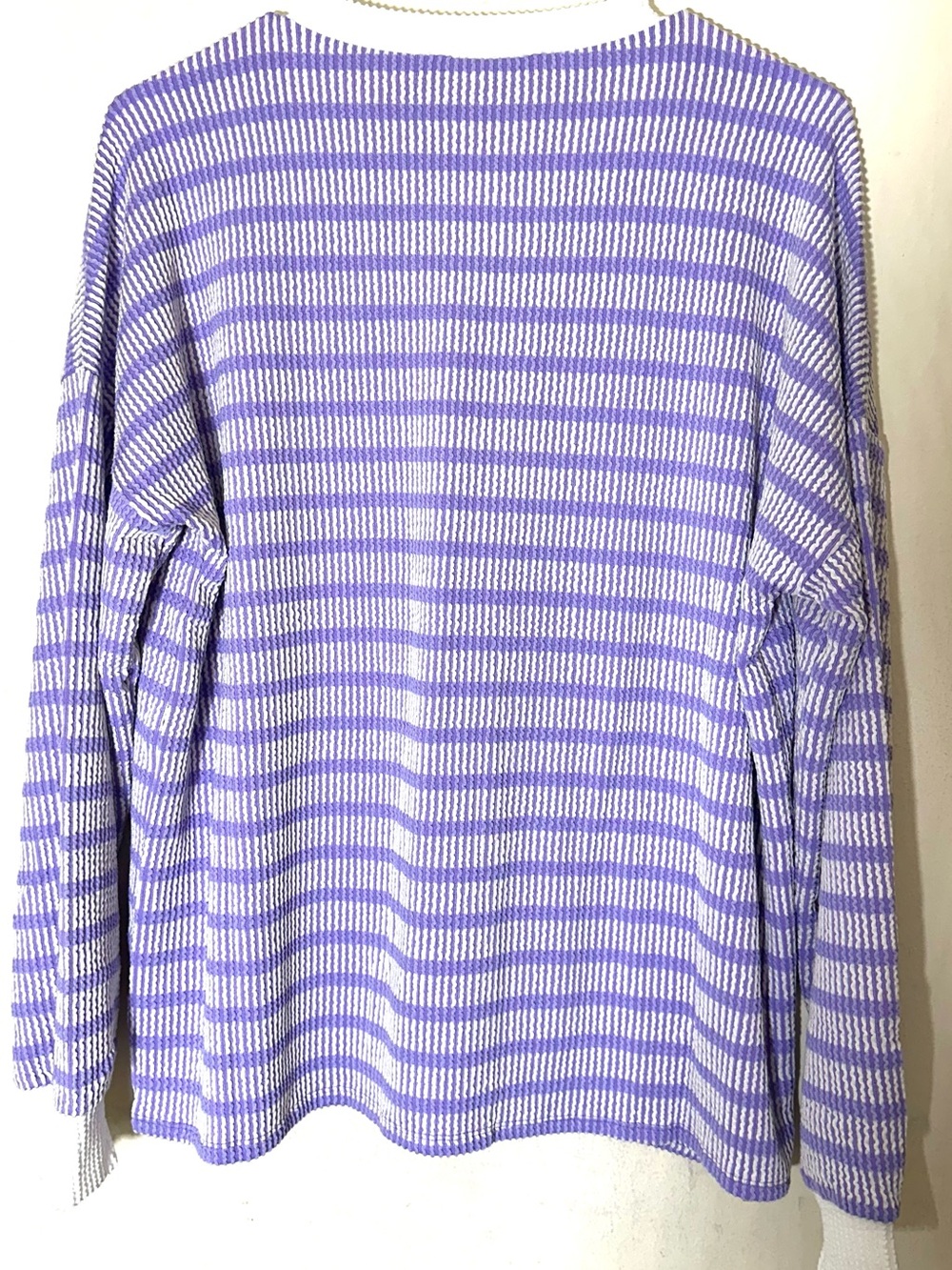 Zenana Raised Rib Striped Pullover & Wide Leg Pants Set Women’s Lavender - Picture 4 of 11
